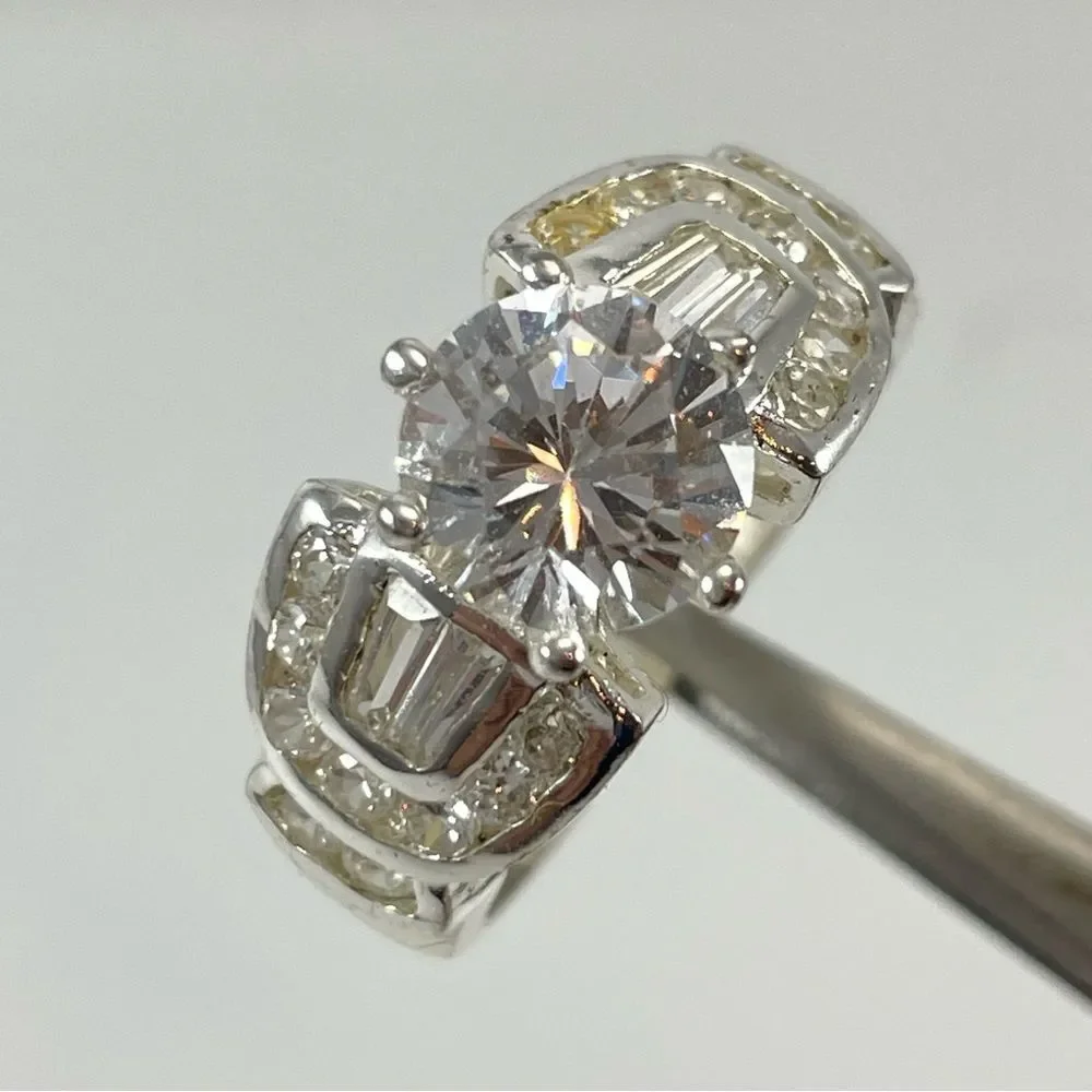 925 Sterling Silver Rhodium Plated White Cubic Zirconia Bridal Statement Ring 8